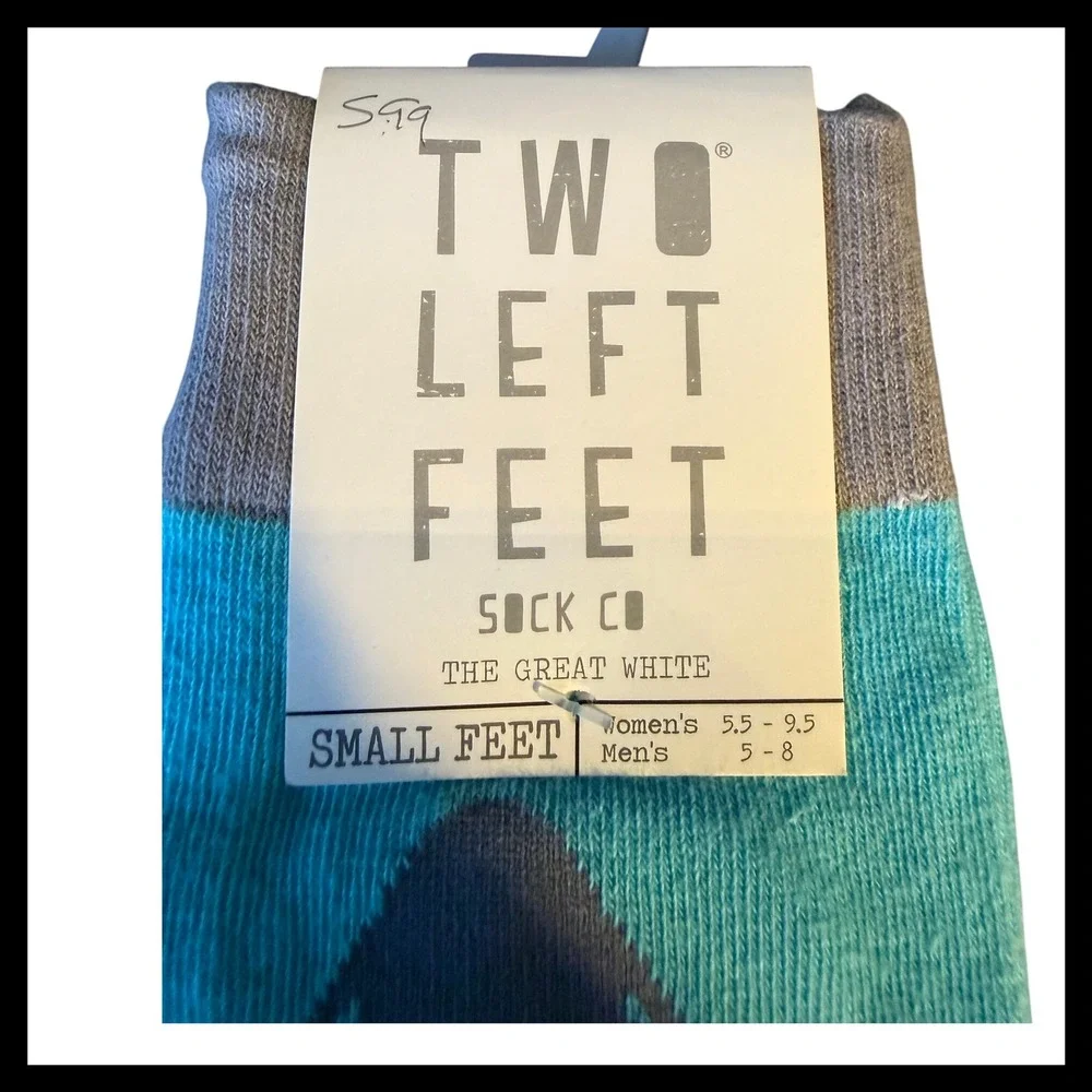 NWT Two Left Feet Sock Co Small Feet Cat Therapist Shark Great White